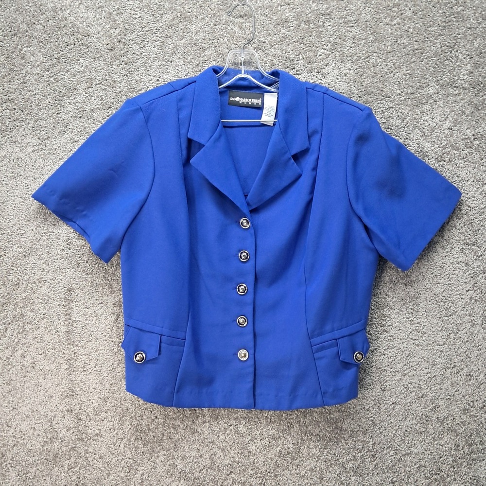 Sag Harbor Dress Woman Royal Blue Short Sleeve Button Front Blazer Top 18W